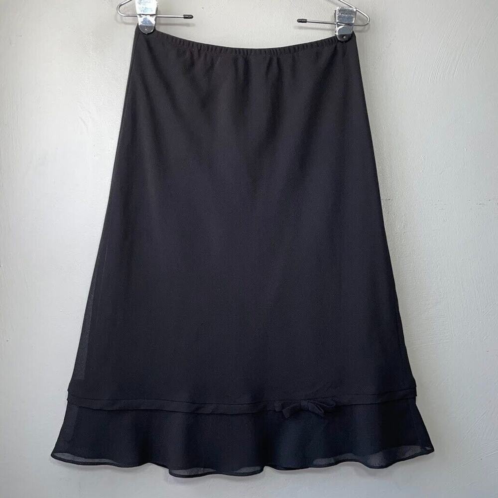 Dressbarn Skirt Size 8 Black Midi Ruffled Bow Y2K Dark Romantic Grunge Gothic
